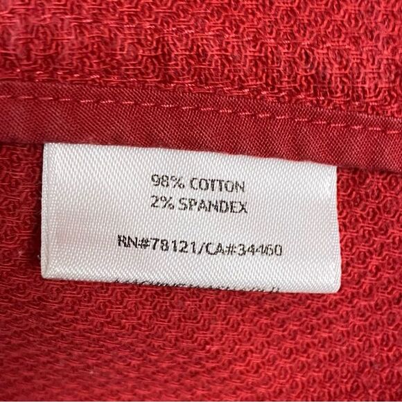 Eileen Fisher | Red Cotton Button Front Notch Collar Waffle Textured Blazer - Picture 10 of 10